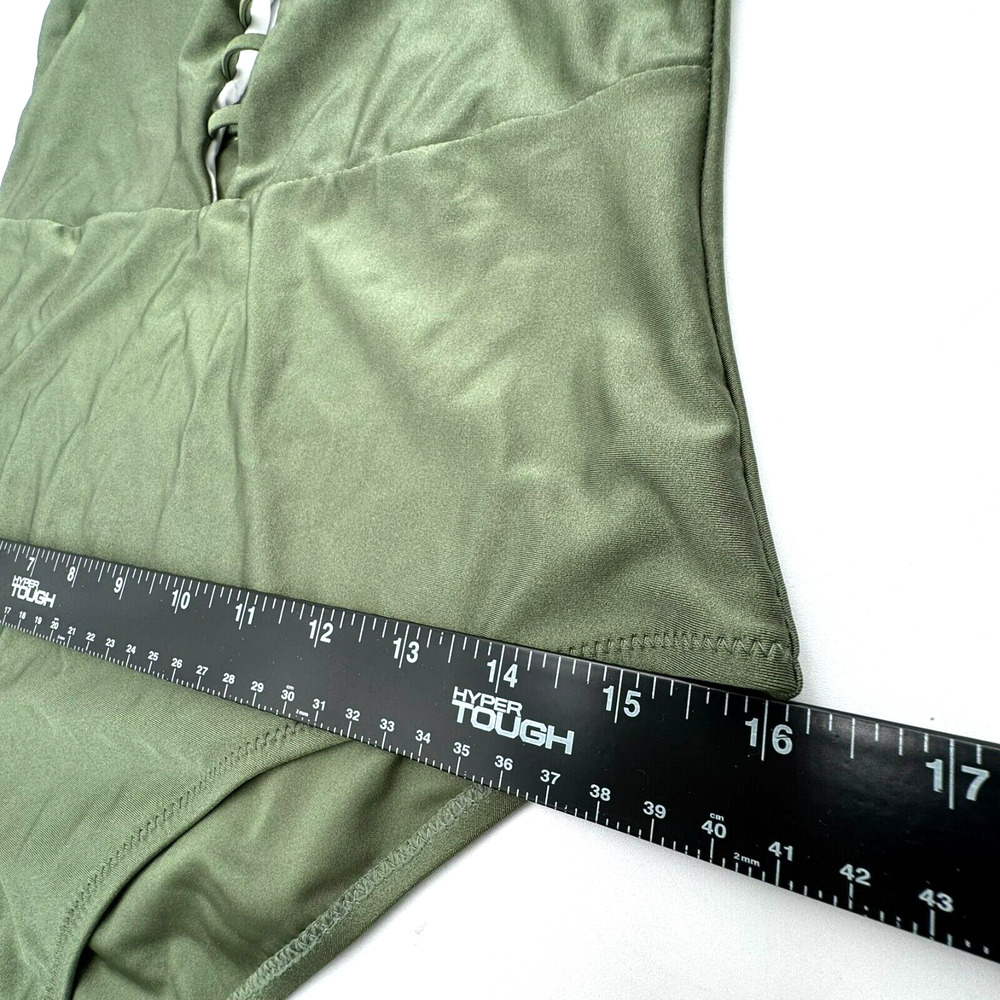 CUPSHE NWT Women's Large Green Halter Plunge Cut Outs‎ Padded One Piece Swimsuit - Picture 9 of 10